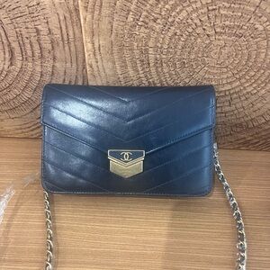 CHANEL Black Chevron Crossbody Bag